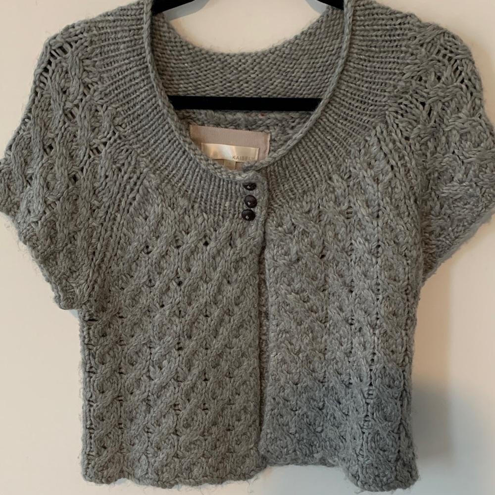 Kaisely Gray Short-Sleeve Knit Cardigan large nwot